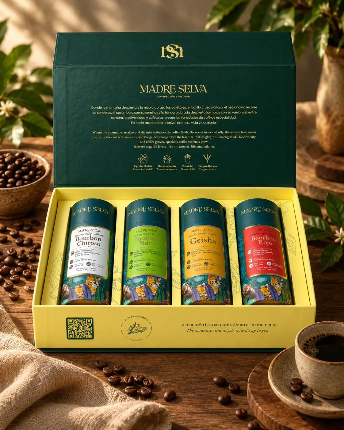 Caja MINILUXURY de Madre Selva con cuatro cafés de especialidad